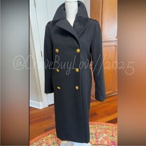 Rebecca Minkoff Double Breasted, Wool Officer’s Coat Trench Brass Buttons Small